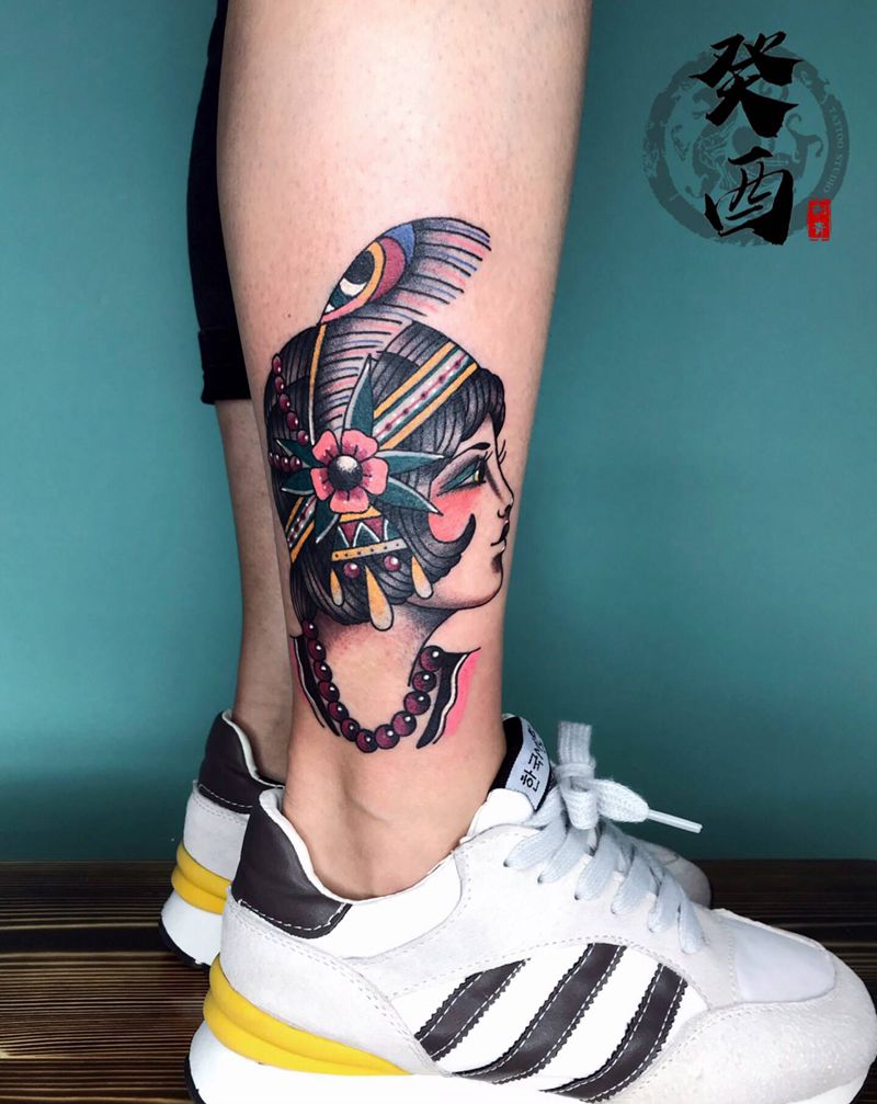 school纹身图片_腿部Old School纹身图案