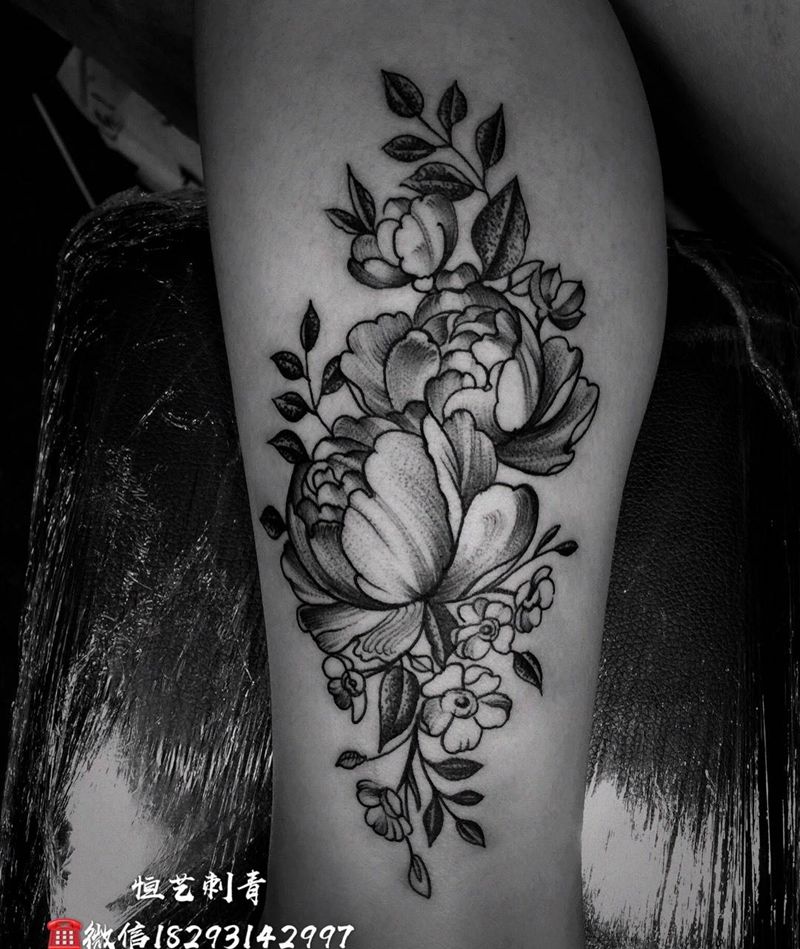 甩针小花纹身图片