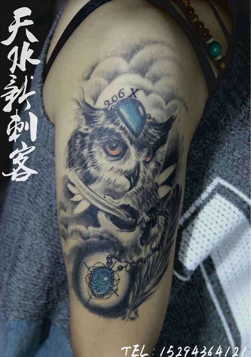 猫头鹰，恢复后纹身图片