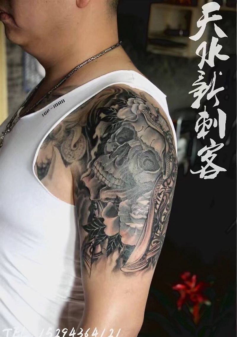 欧美骷髅遮盖。纹身图片