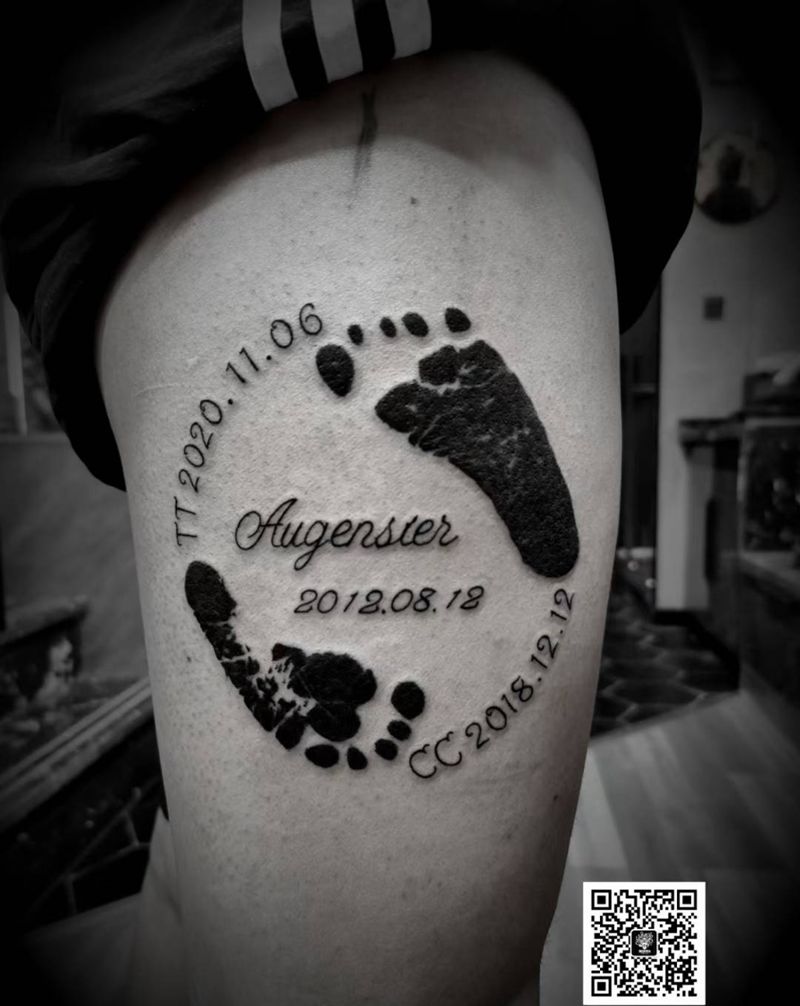 脚印纹身图片_腿部纹身图案