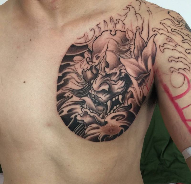 般若鲤鱼半胛纹身图片