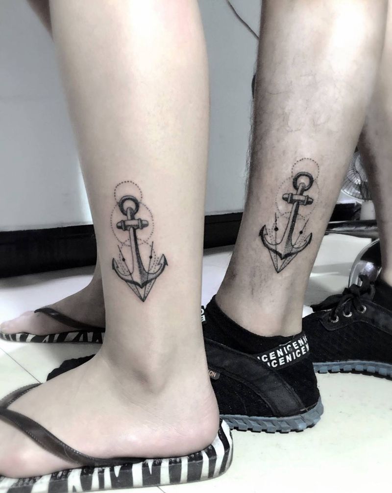 情侣船锚纹身图片
