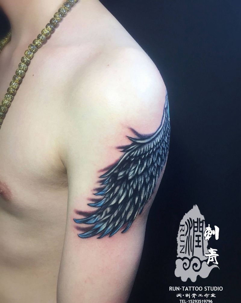 翅膀修改纹身图片_成品手臂欧美原创动物纹身图案