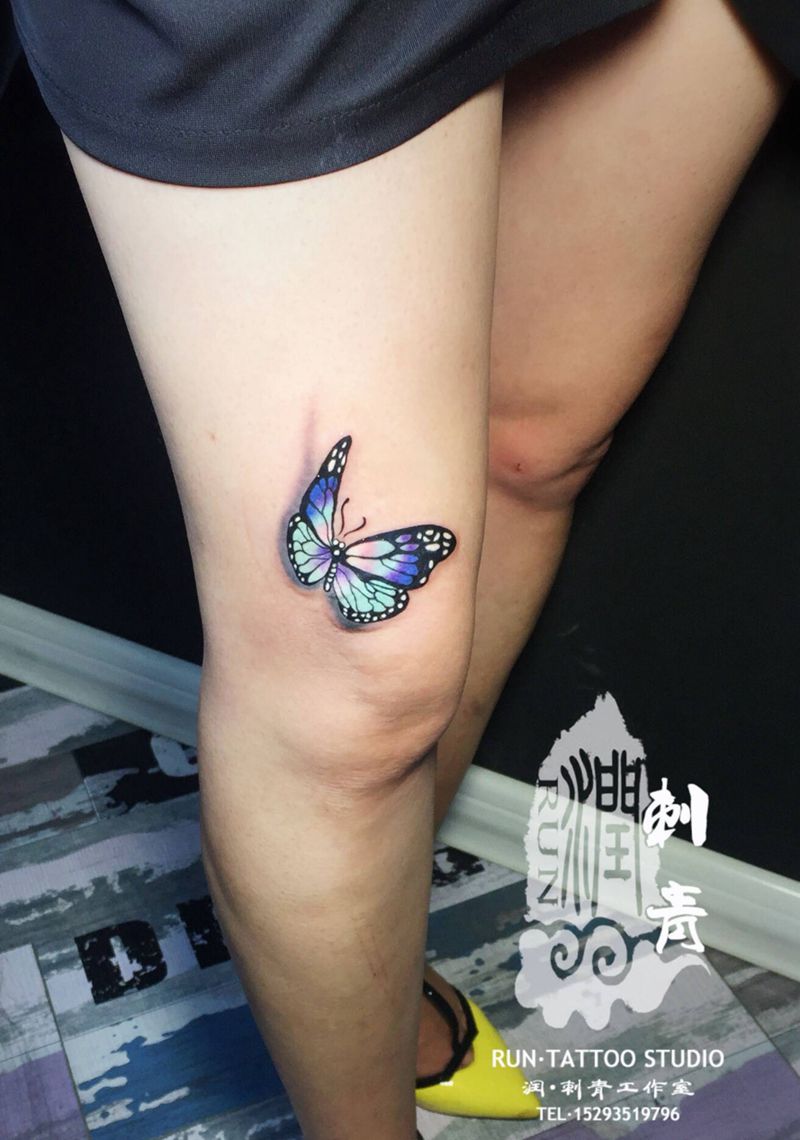 遮盖作品，旧图忘记拍纹身图片_成品腿部清新静物图腾动物纹身图案