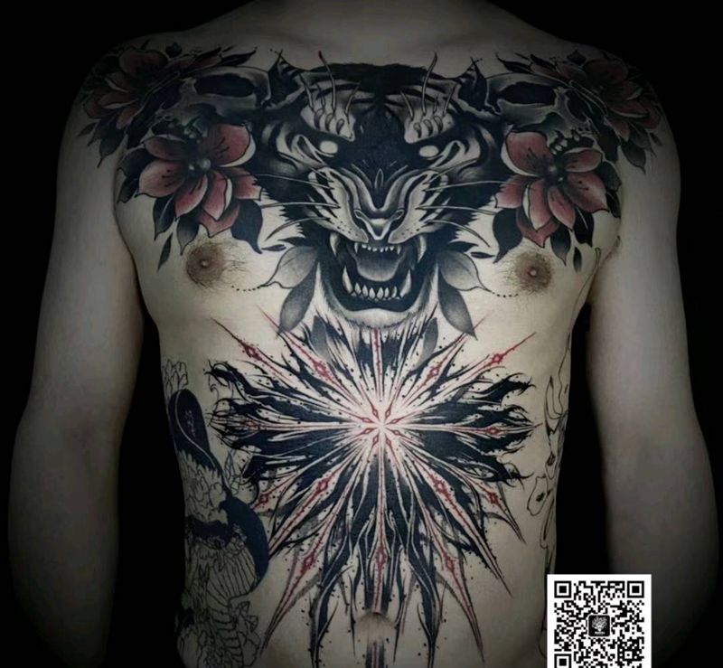 奇卡诺纹身图片_腹部纹身图案