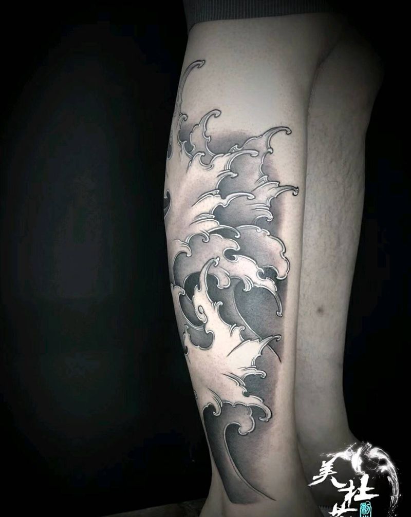 浪腿纹身图片