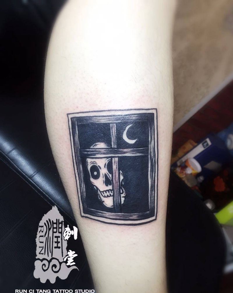 润刺青出品#骷髅☠️#纹身图片_成品腿部脚部欧美贴纸人物鬼神原创图腾纹身图案