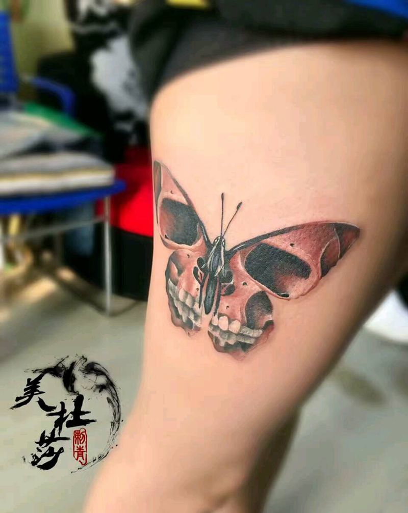 蝴蝶骷纹身图片_手臂欧美贴纸动物生活成品纹身图案