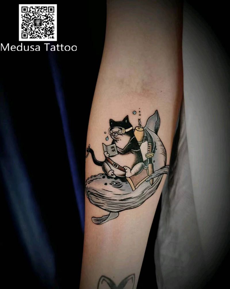 猫纹身图片_手臂New School纹身图案