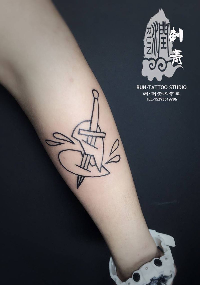 心碎纹身图片_成品手臂清新欧美几何字符纹身图案