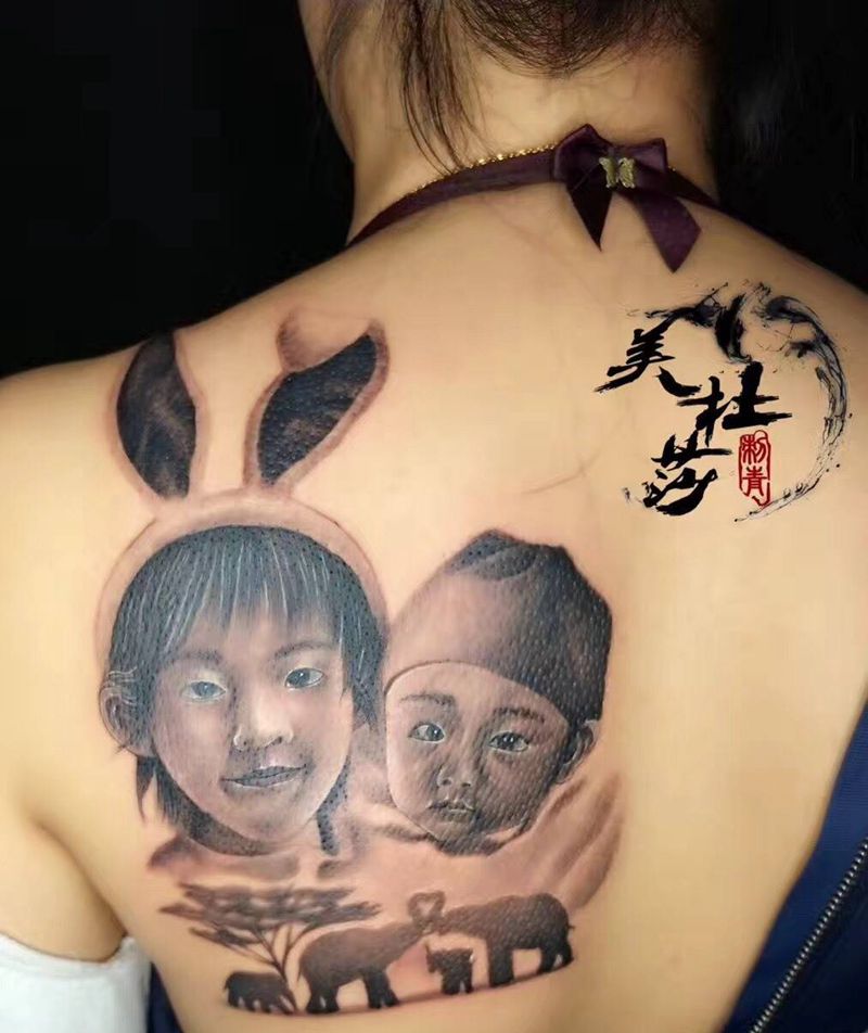 人物肖像。纹身图片_成品背部肖像人物原创纹身图案