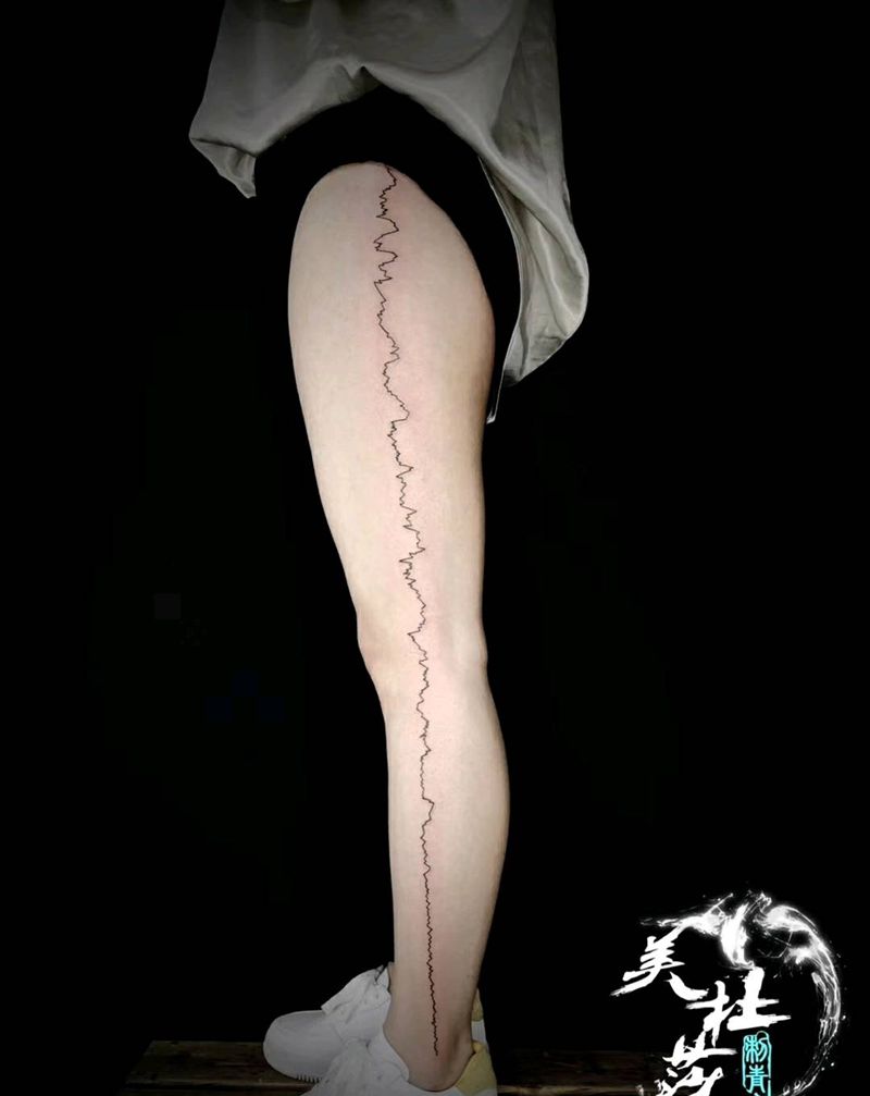 大蓬作品 心电图纹身图片_腿部纹身图案