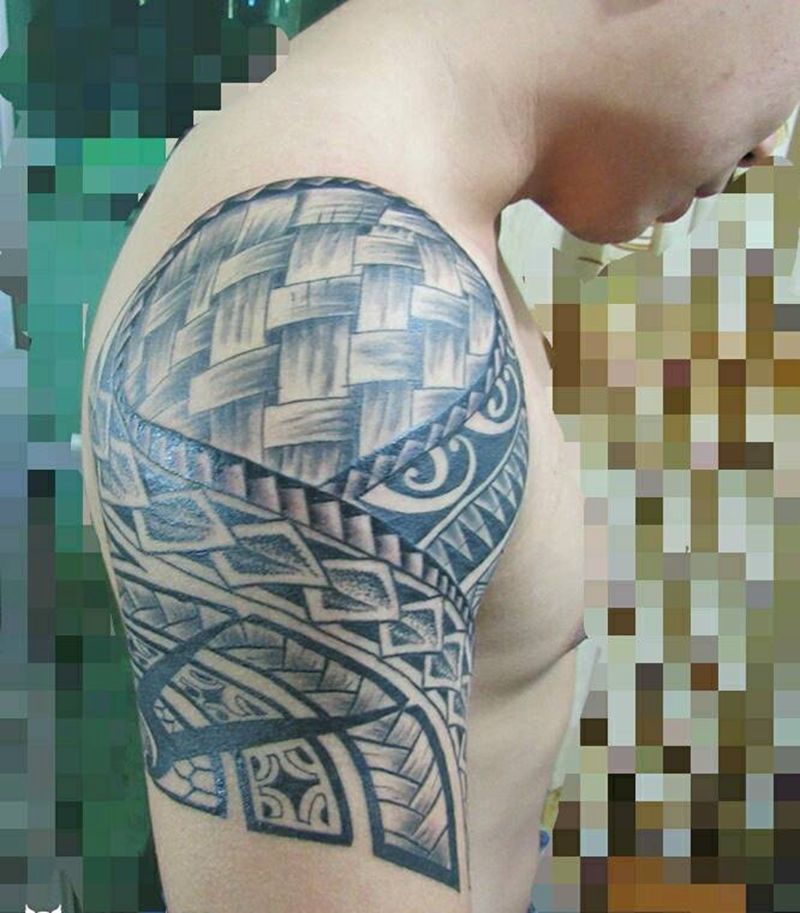 大臂萨摩亚图腾纹身图片_手臂欧美图腾纹身图案