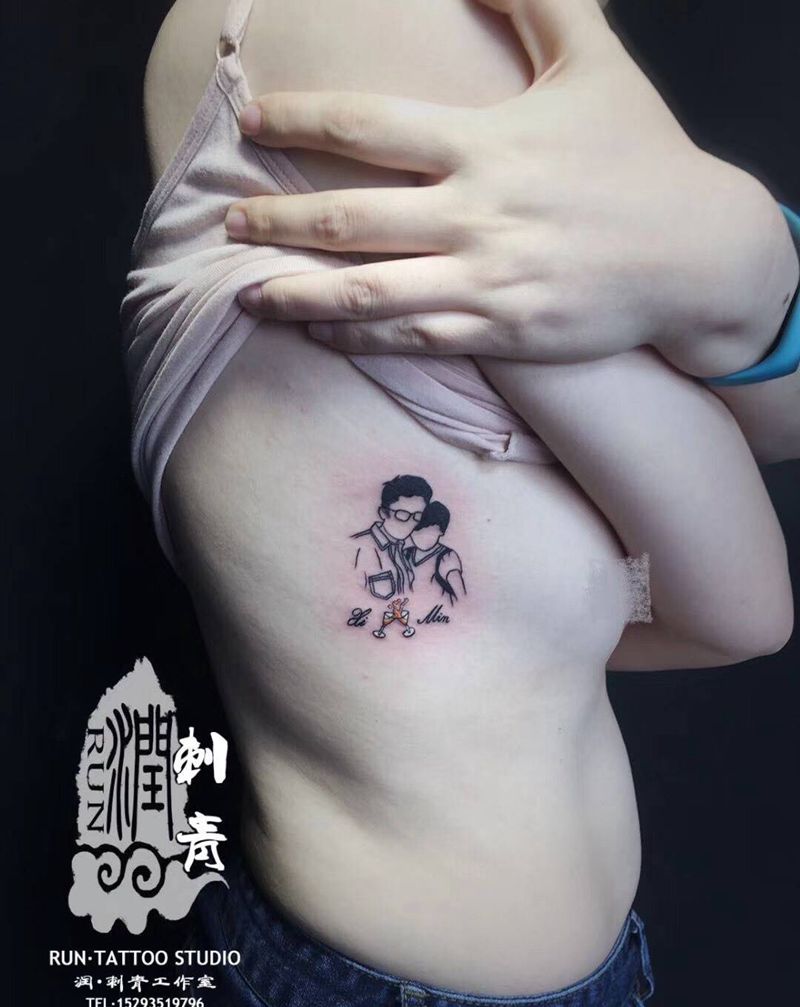 照片纹身图片_成品腰部清新人物贴纸几何字符纹身图案