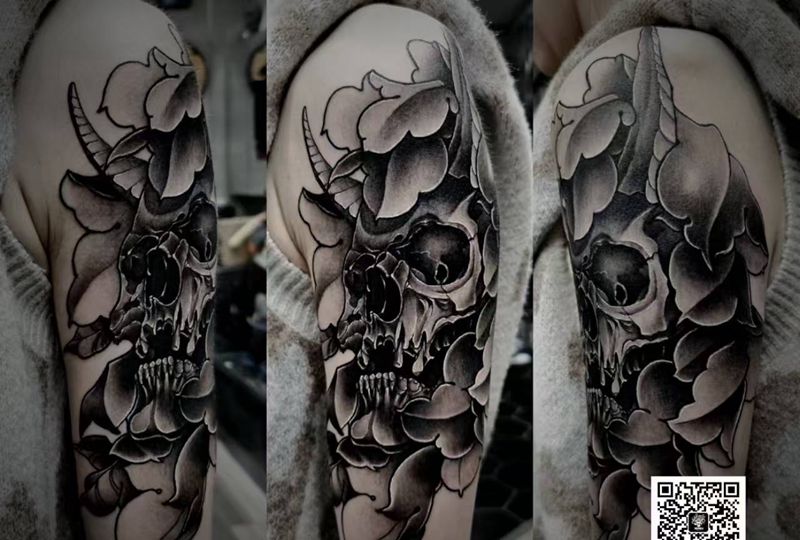 骷髅纹身图片_手臂欧美写实纹身图案