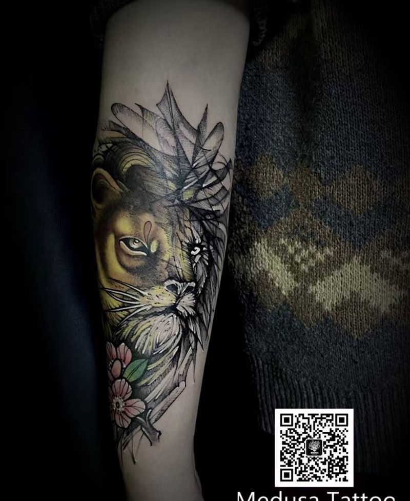 狮子纹身图片_手臂New School纹身图案