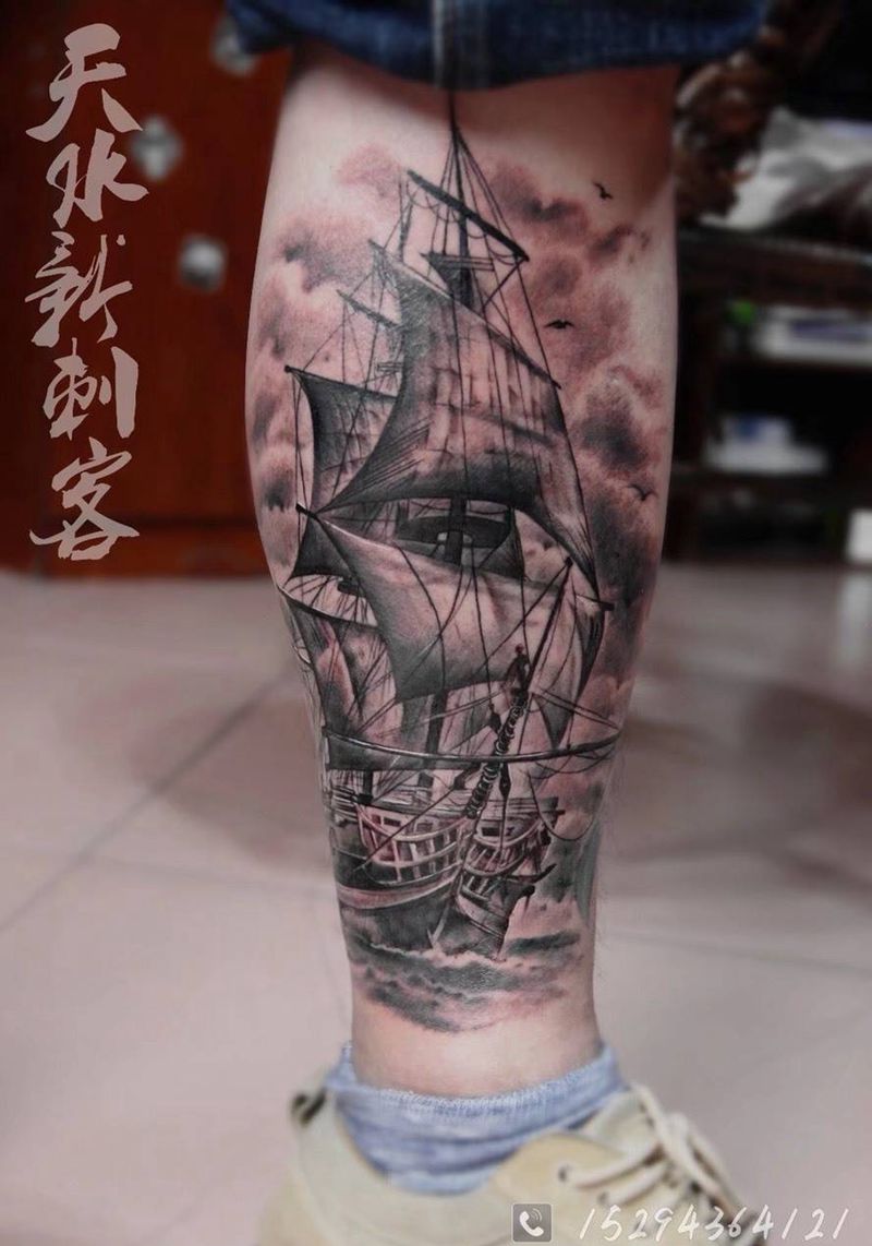 欧美帆船纹身图片