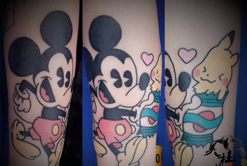 米奇比卡丘纹身图片_手臂成品纹身图案