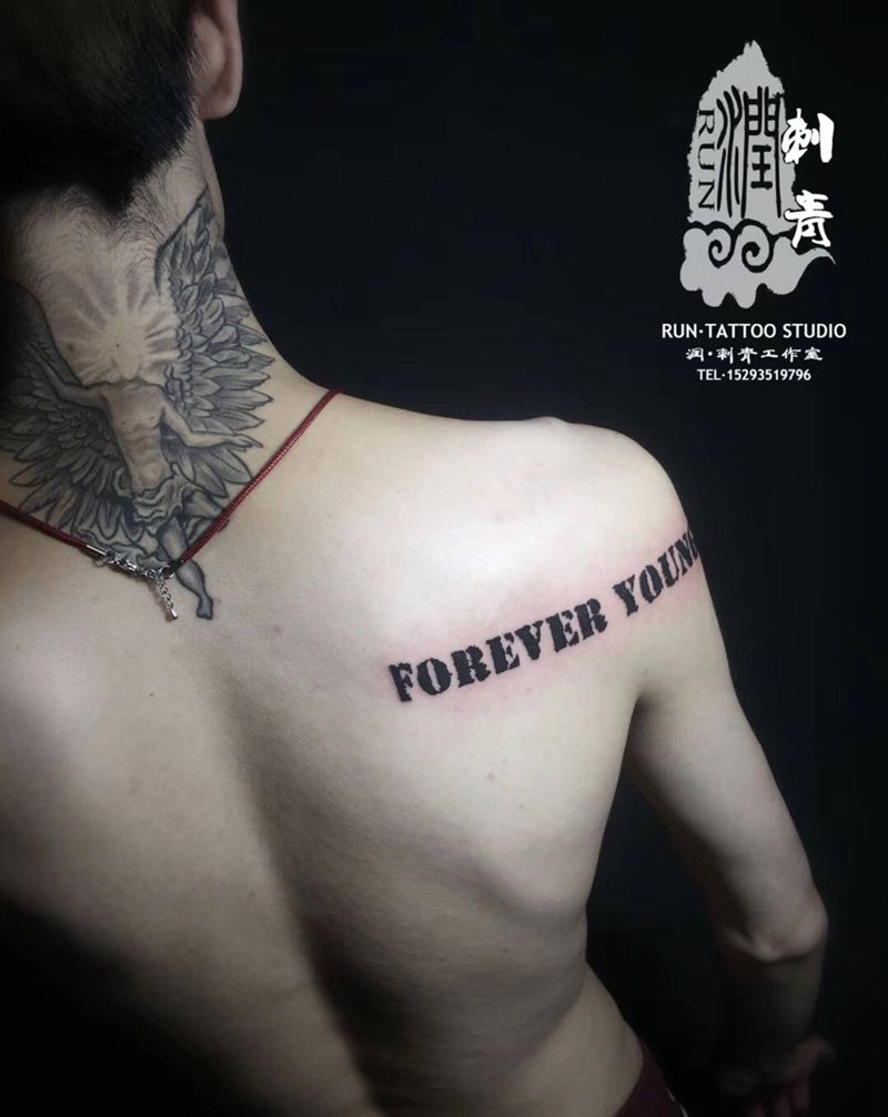 英文纹身图片_成品颈部肩部欧美字符纹身图案