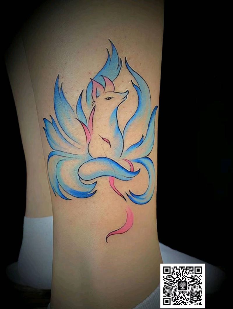 九尾纹身图片_腿部New School纹身图案