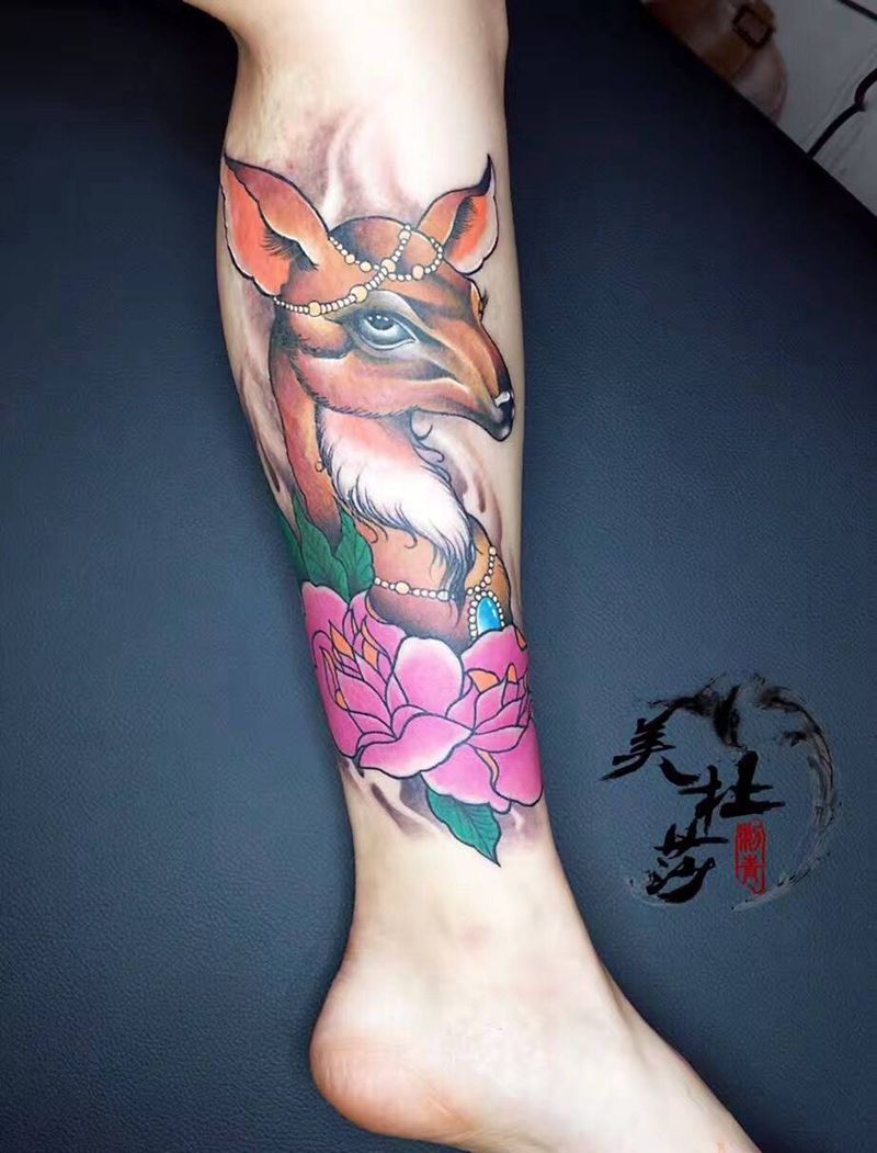 烫伤疤痕遮盖纹身图片_成品腿部欧美植物动物原创纹身图案