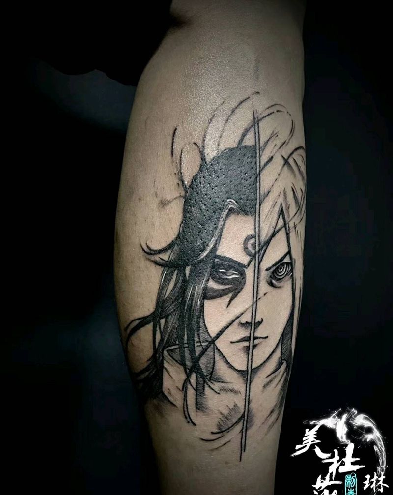 火影纹身图片_腿部原创纹身图案