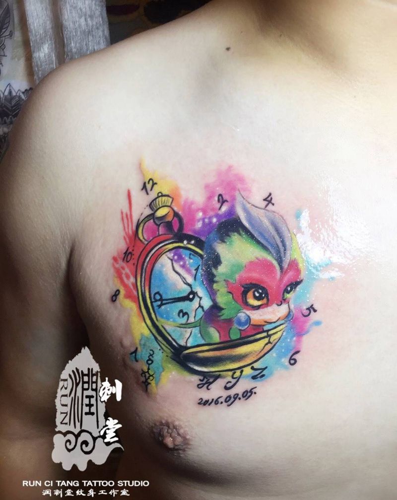 诞生纹身图片_成品胸部清新欧美静物动物原创纹身图案