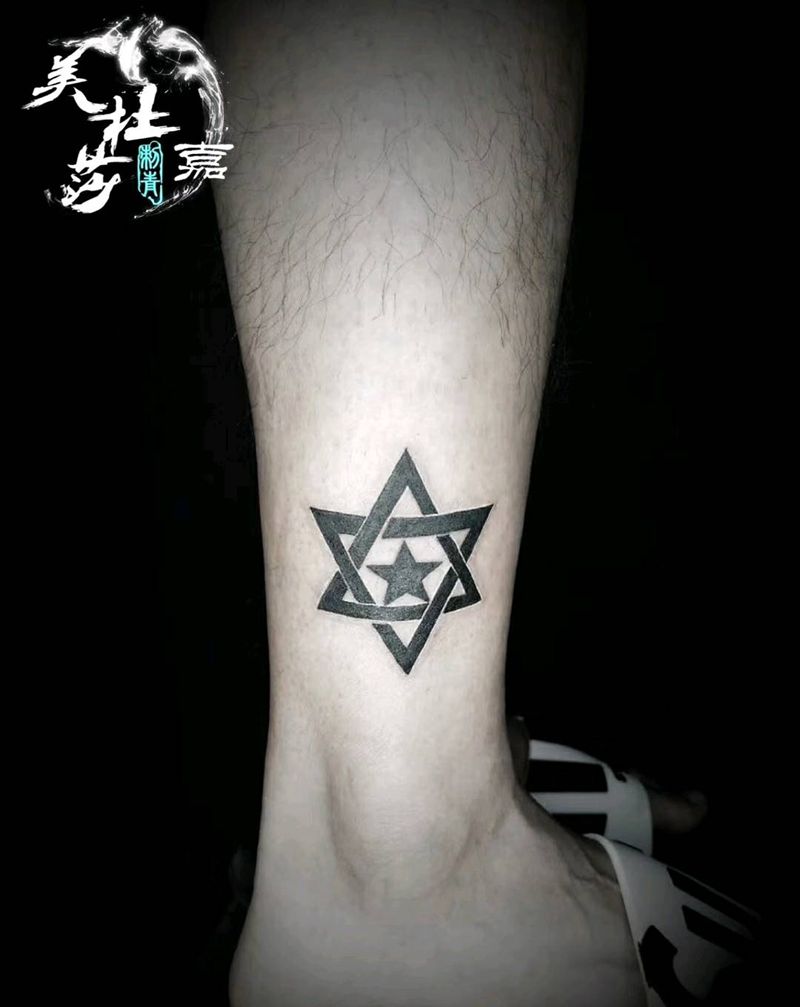 六芒星纹身图片_腿部图腾纹身图案