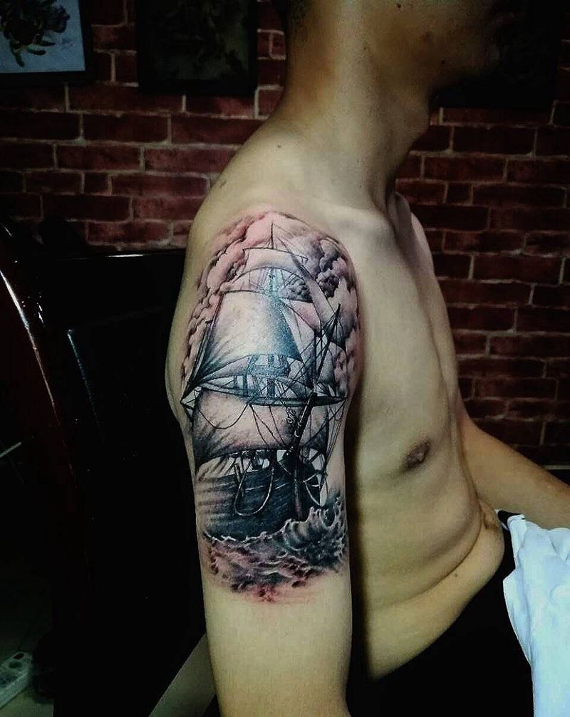 帆船纹身图片