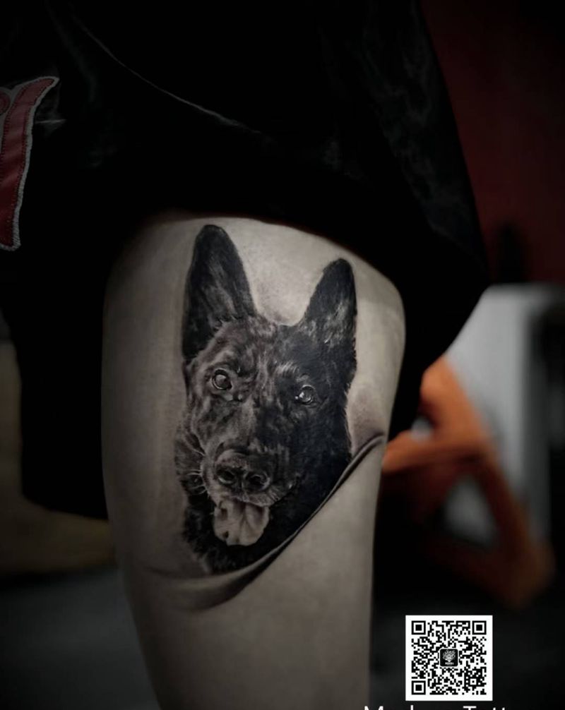 狗纹身图片_手臂欧美写实纹身图案