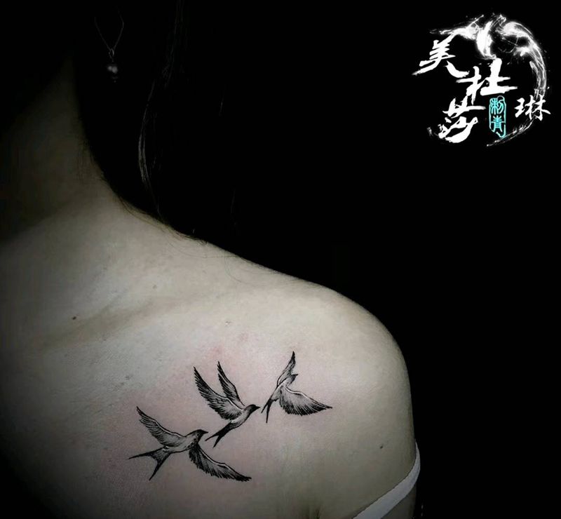 燕子纹身图片_肩部纹身图案
