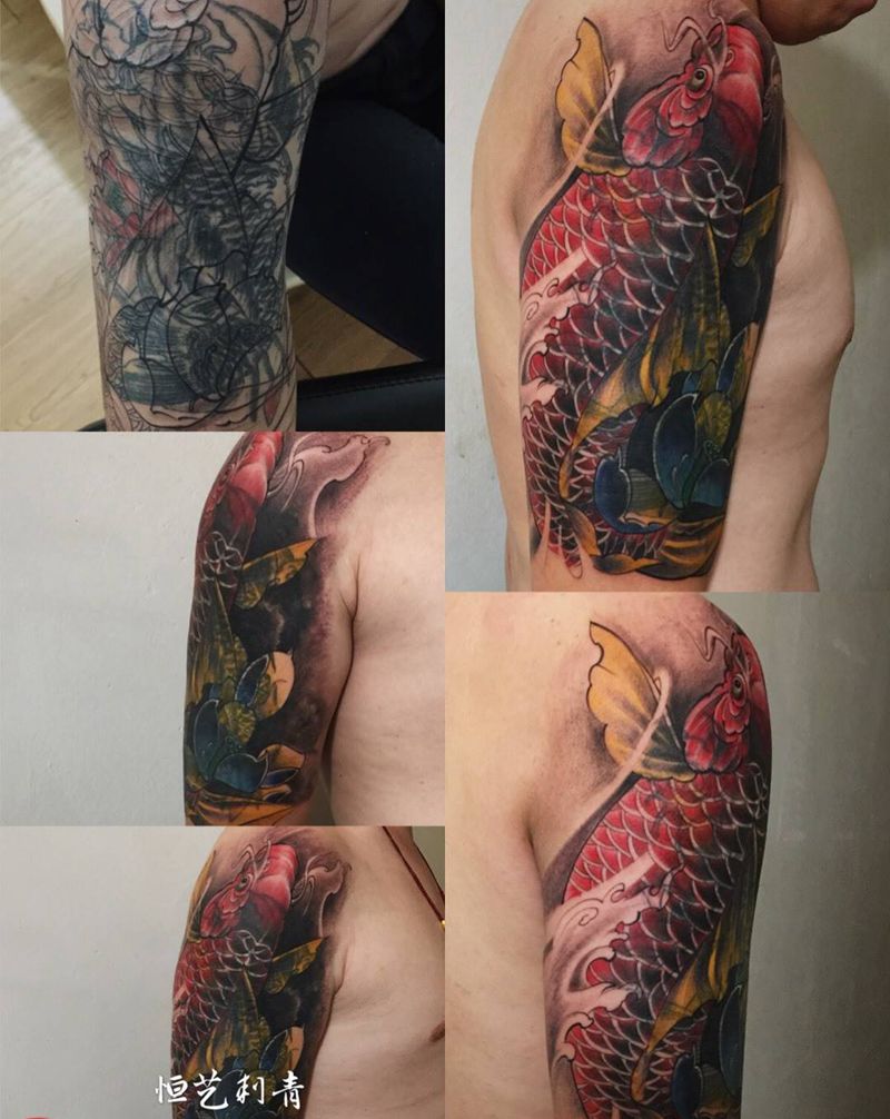 鲤鱼暴力遮盖纹身图片