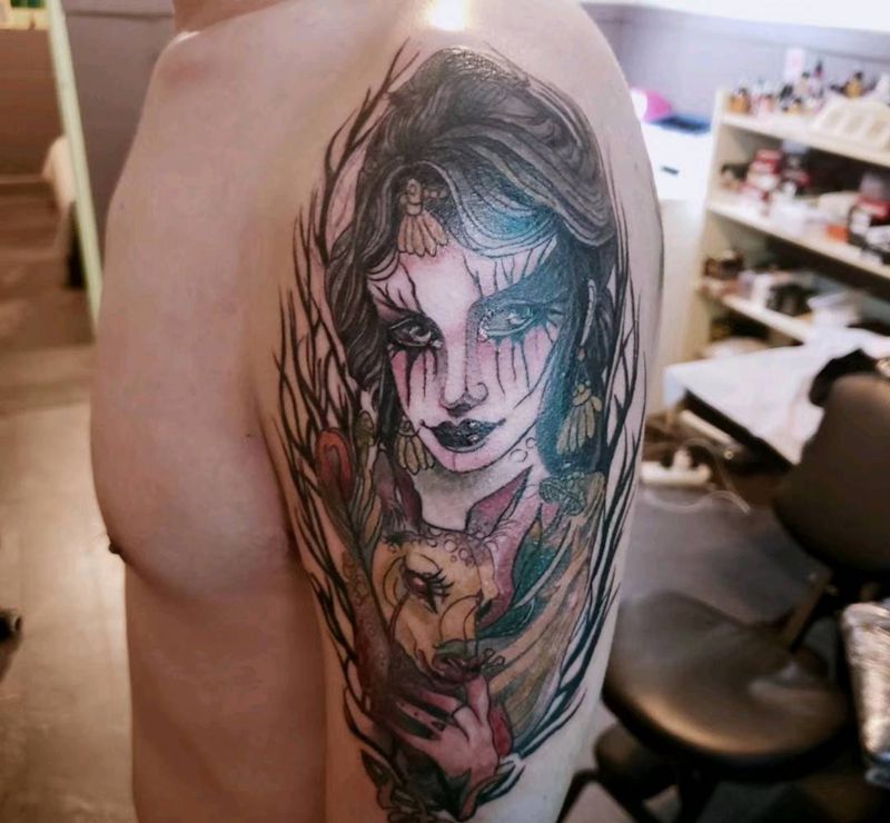 school女郎纹身图片_New School纹身图案