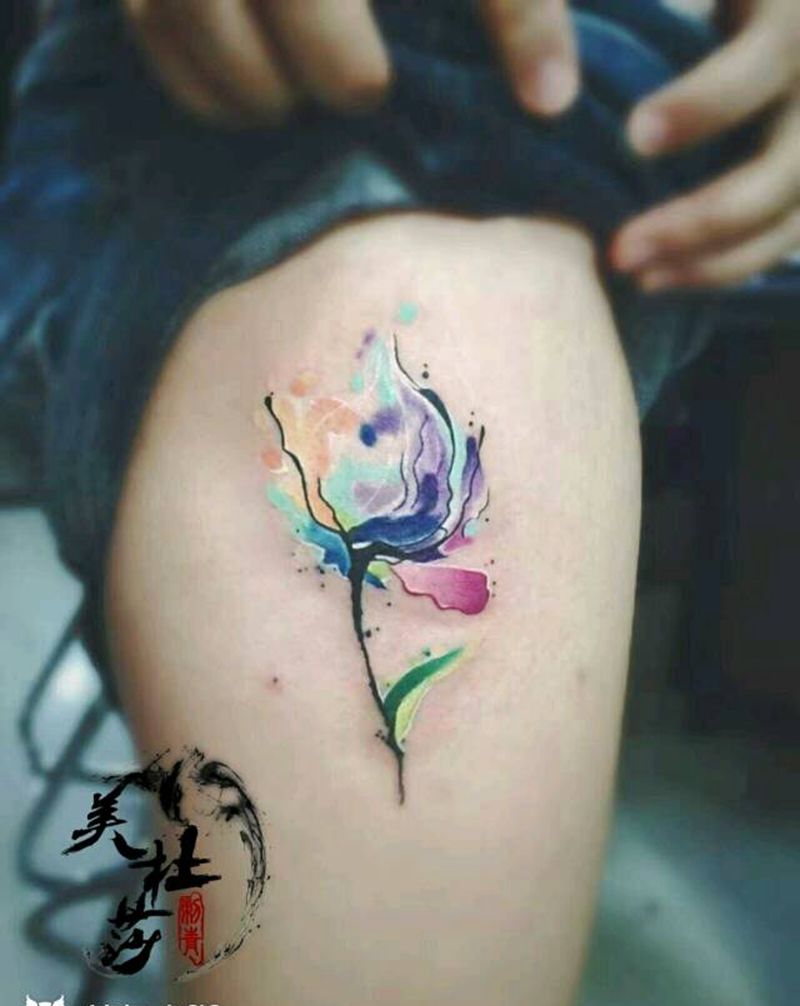 玫瑰纹身图片_腿部清新贴纸植物静物生活成品纹身图案