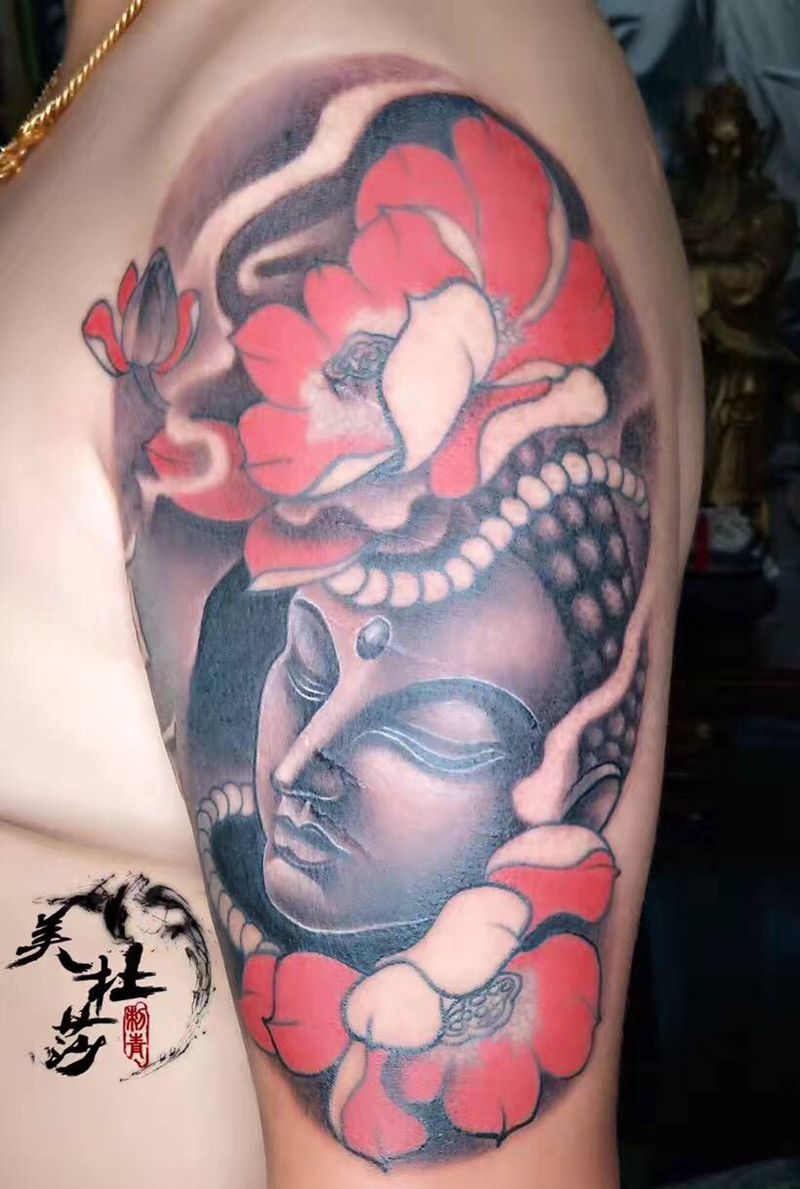 释迦牟尼。纹身图片_成品手臂传统鬼神静物宗教纹身图案