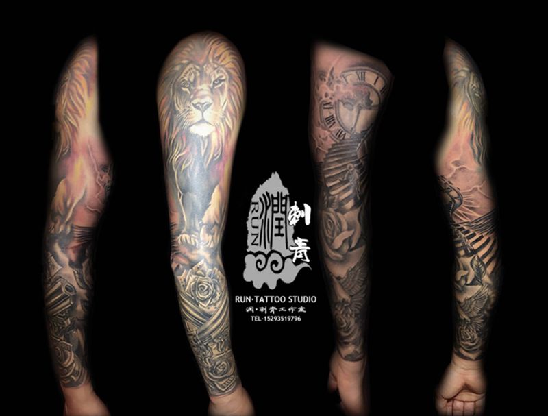 欧美主题花臂纹身图片_成品手臂欧美人物植物动物原创纹身图案