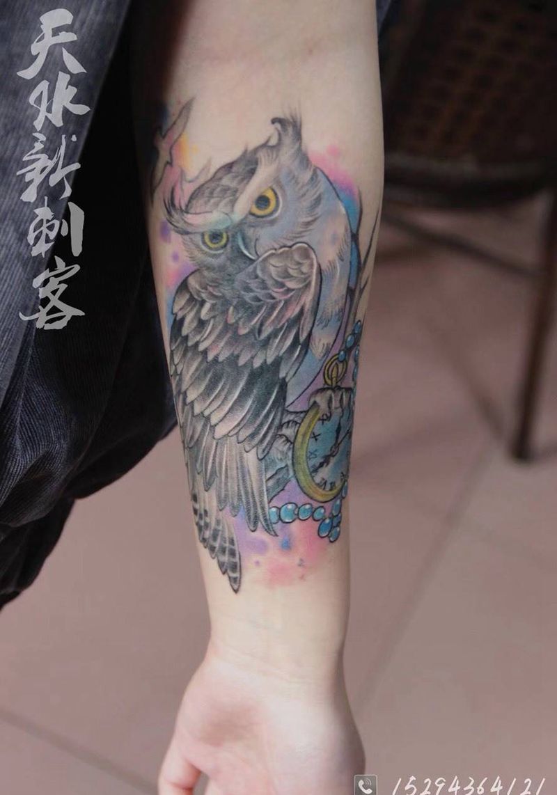 old schoo猫头鹰纹身图片