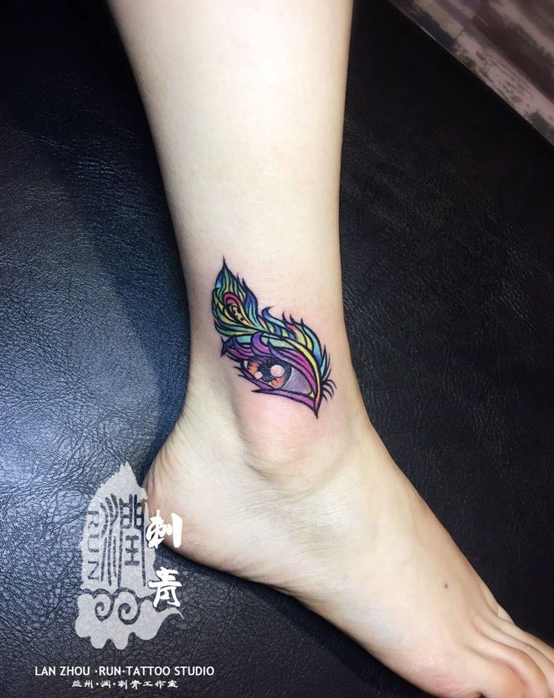 眼睛纹身图片_成品腿部脚部清新欧美贴纸纹身图案