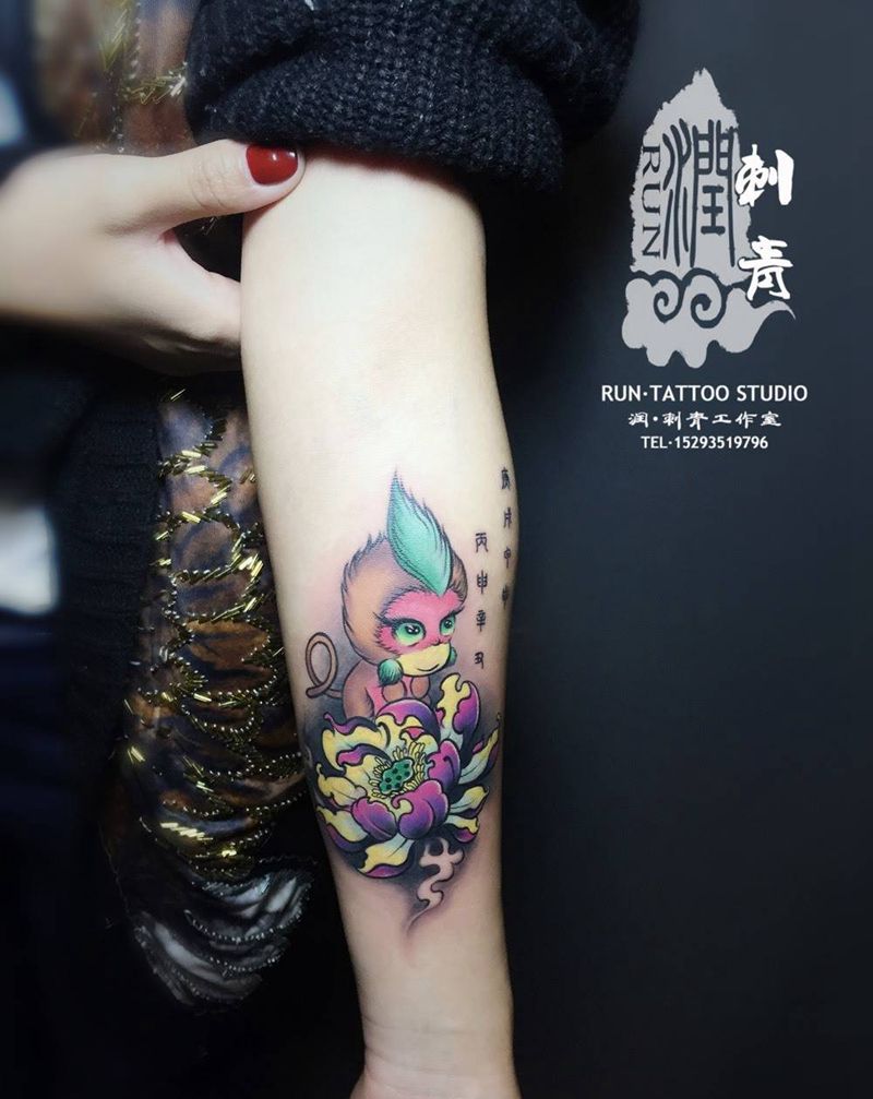 小猴子纹身图片_成品手部手臂清新传统动物原创纹身图案