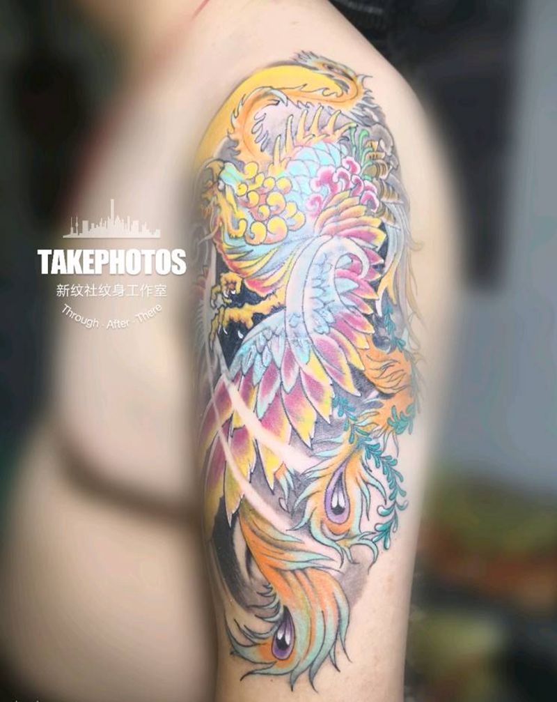 凤凰遮盖纹身图片_手臂新传统纹身图案