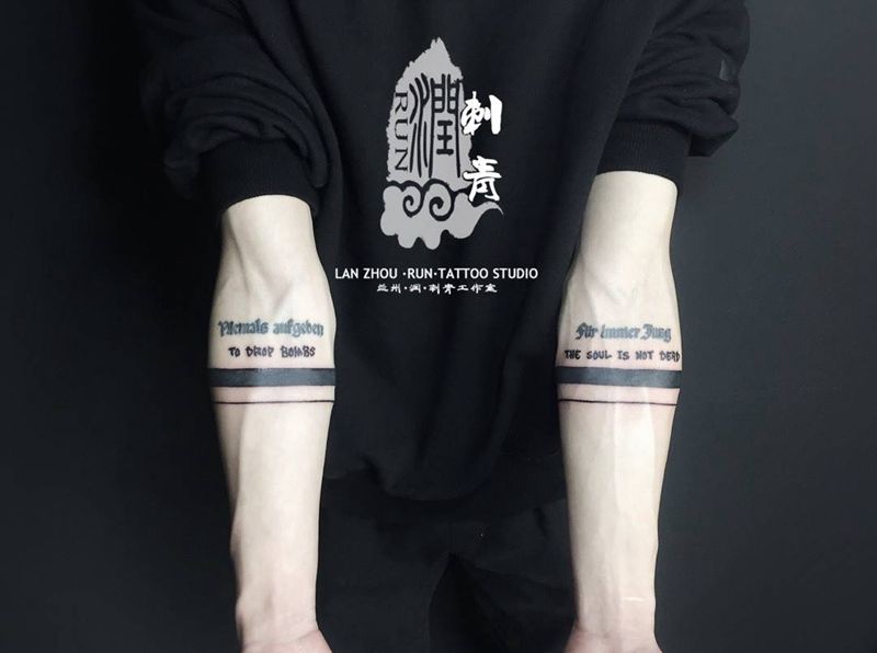 线条纹身图片_成品手臂手部欧美清新字符几何纹身图案