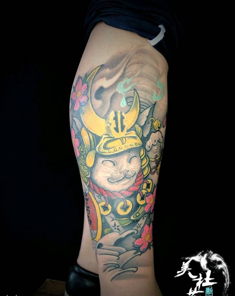 招财武士猫纹身图片