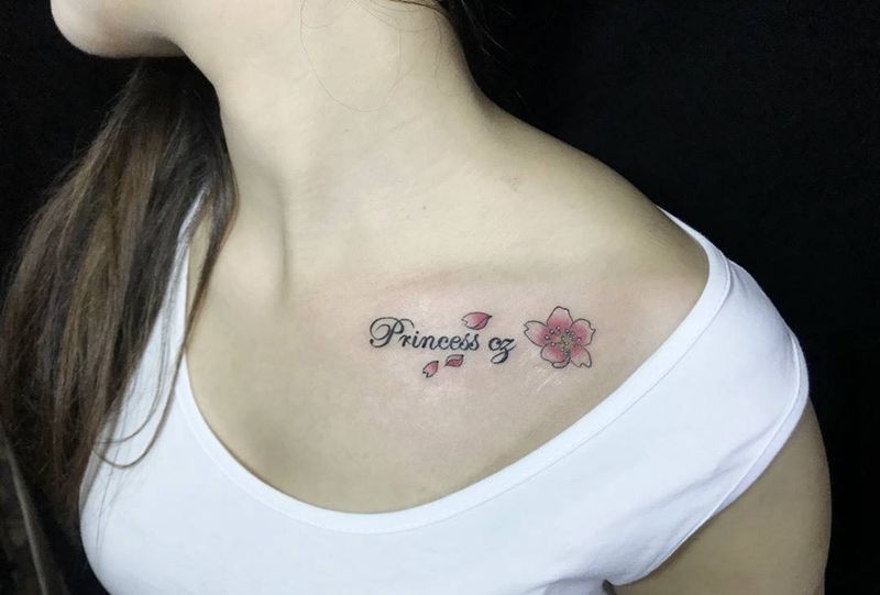 字母樱花纹身图片