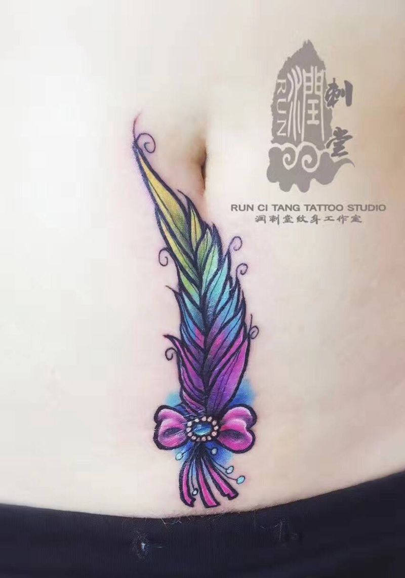 伤疤遮盖纹身图片_成品腹部清新静物纹身图案