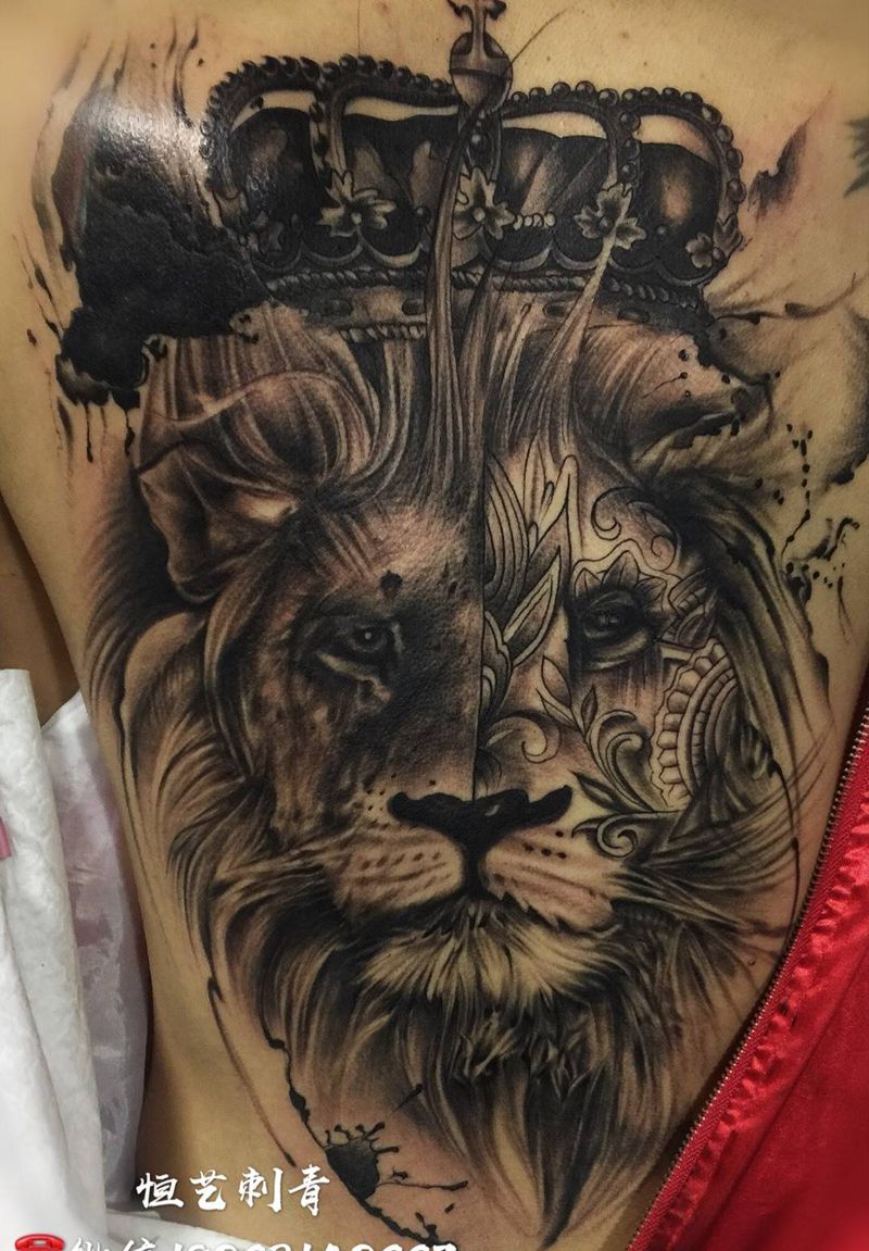 双面狮纹身图片