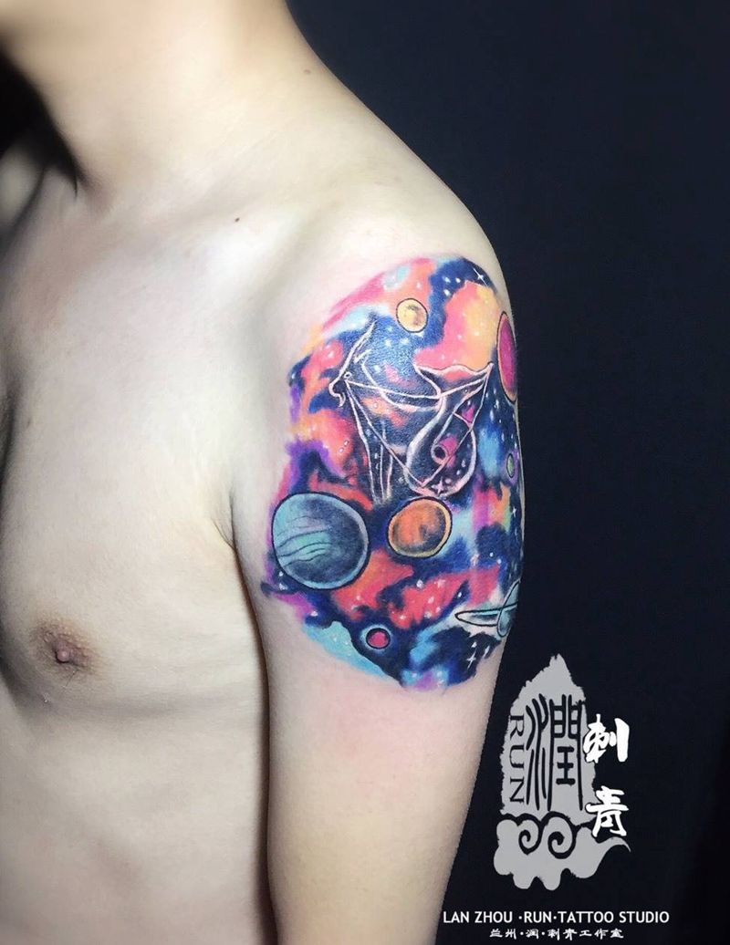 星空遮盖纹身图片_成品手臂手部欧美贴纸几何原创纹身图案