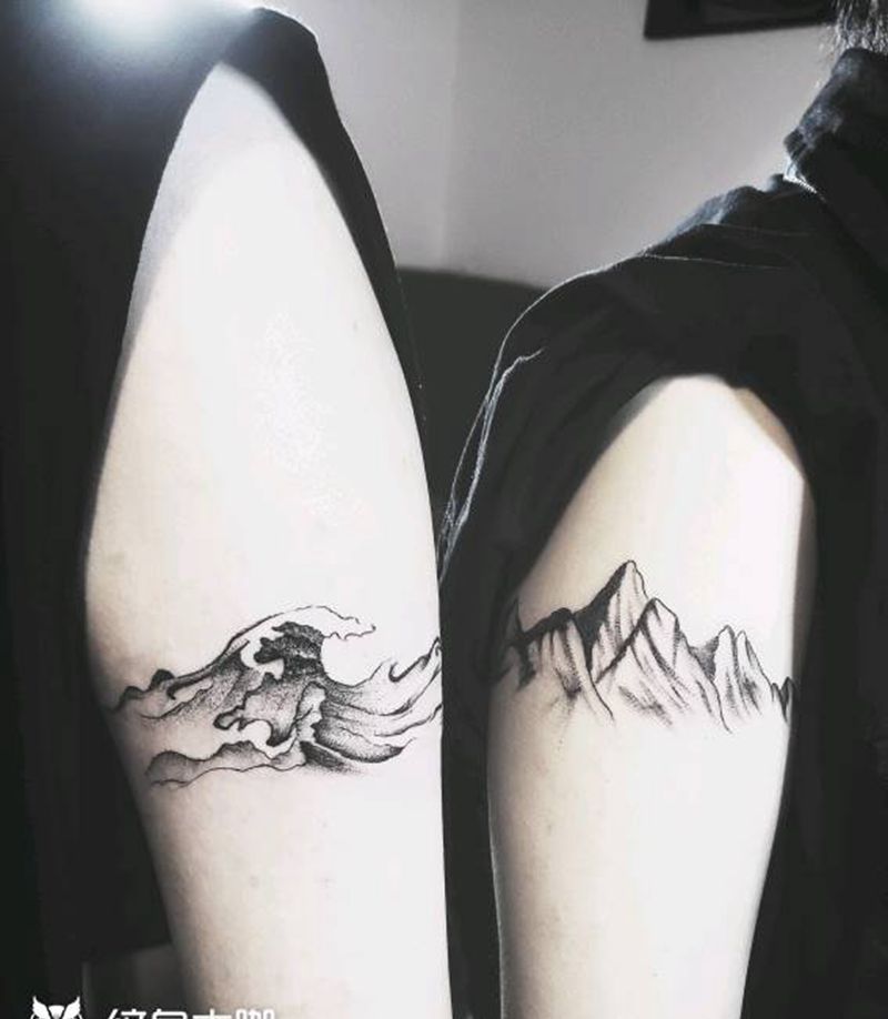 山与海纹身图片_手臂纹身图案