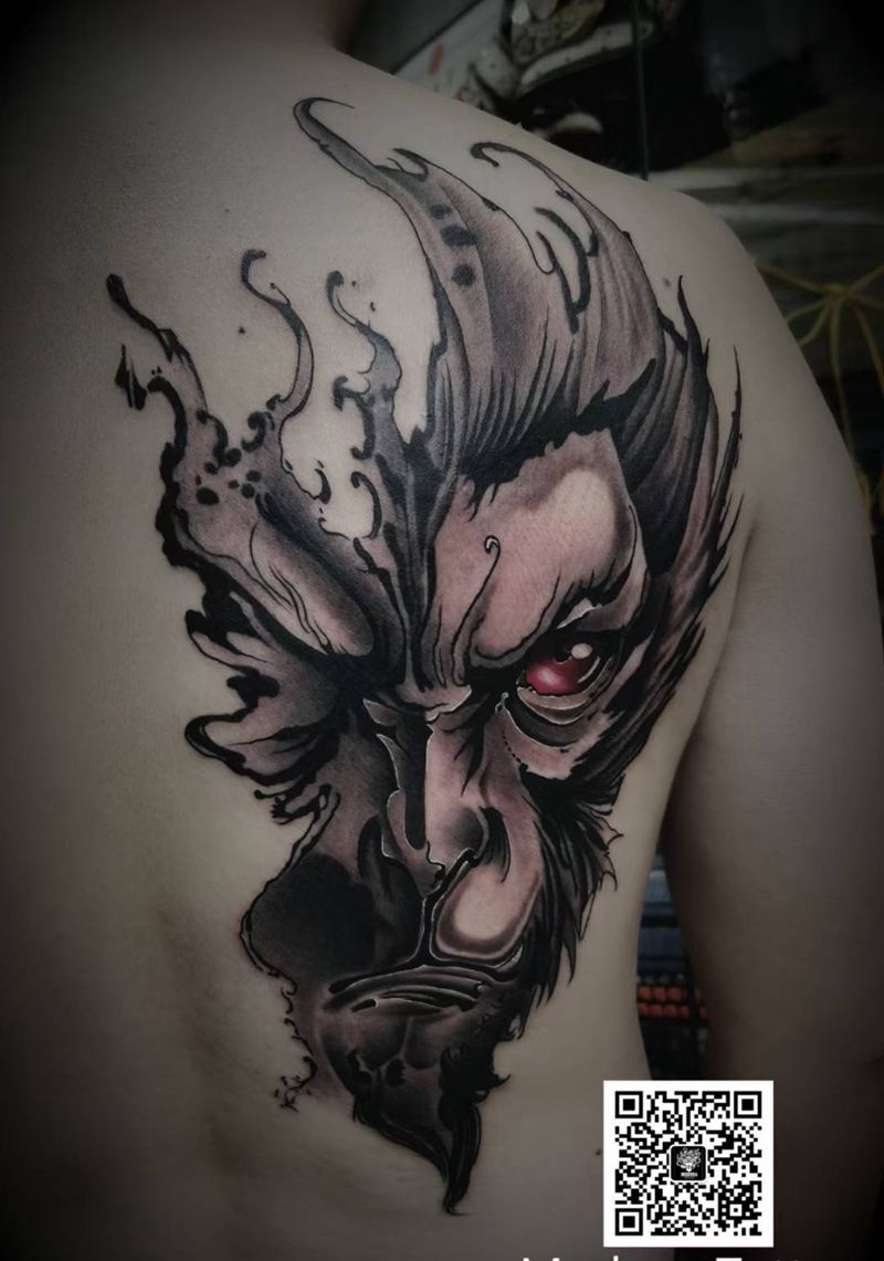 悟空纹身图片_背部新传统纹身图案