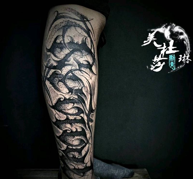 奇卡诺纹身图片_腿部纹身图案